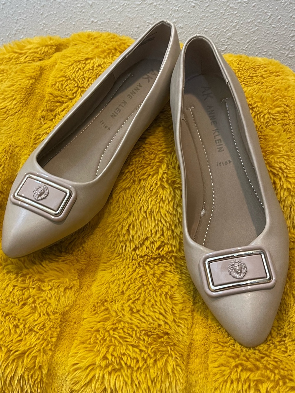 Anne Klein Nude Pointed-Toe Flats with Decorative Buckle